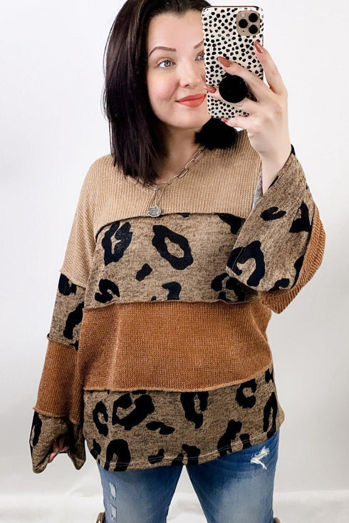 Colorblock Patchwork V-Neck Loose Sleeve Knit Top